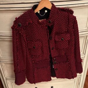Tory Burch Kingston tweed jacket in a red/burgandy